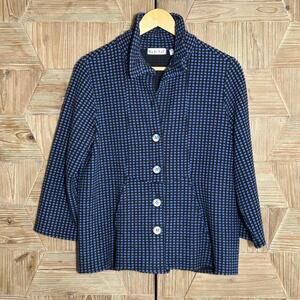 Habitat Blue & Black Patterned Button-Up Jacket Textured Knit Size S Bohochic
